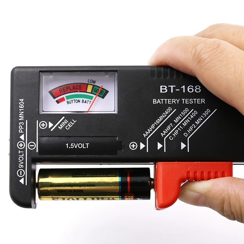 BT-168 Universal Battery Tester - Quickly Check AA/AAA/C/D/9V/1.5V Batteries with Colour-Coded Meter Indicators!