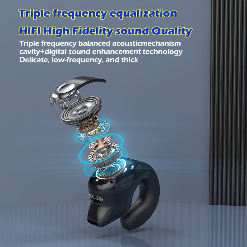 Wireless Earbuds with Long Battery Life, Phone Control & Voice Noise Cancellation - USB-C Charging, 5Th Gen 360° Open Clip Design for Sports & Work, Compatible with All Smartphones