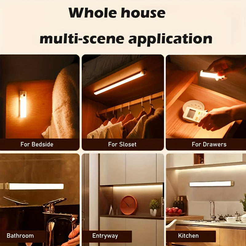 Rechargeable Motion Sensor LED Light Strip with Human Body Detection, Magnetic Adhesive & USB-Powered Smart Lighting - Cordless Floor/ Ceiling/ Wall Light for Kitchen, Wardrobe, Stairs, Hallway - Energy-Efficient LED Tube Lig