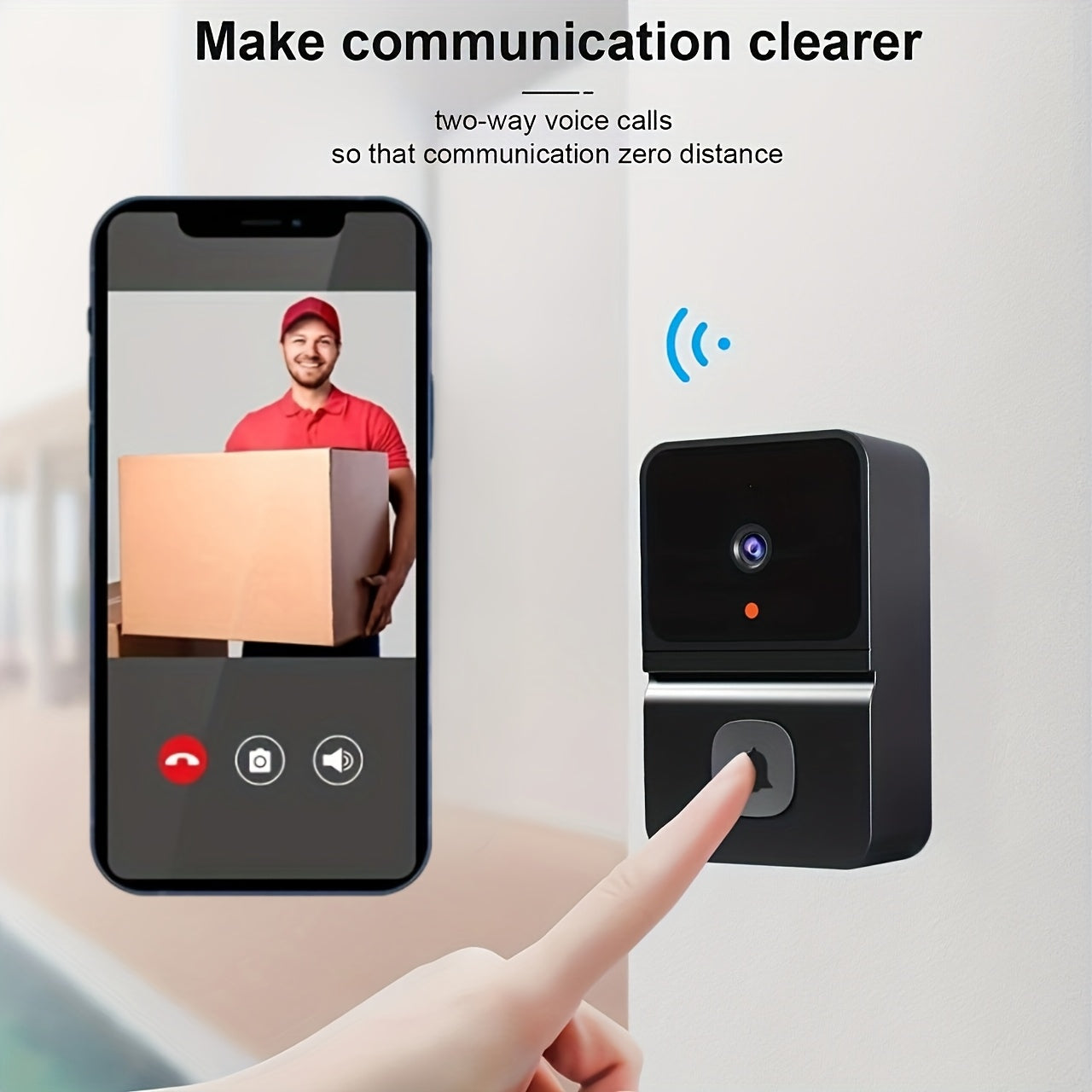 1pc (Build-in Battery) Smart WIFI Doorbell, Security Wireless Intelligent Visual Video Intercom Doorbell, 2-Way Audio, Night Vision, USB Rechargeable Low Power Consumption, Support 2.4G Wifi, Wireless Doorbells for Home, Smar
