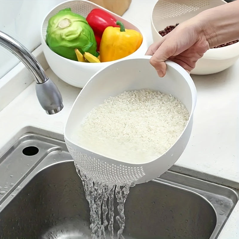 1pc Multi-Functional Kitchen Washing Basket Basin - Food-Safe Plastic with Drain Holes for Efficient Draining, Rinsing Rice, Vegetables & Fruits - Space-Saving Design for Small Kitchens & Dishwashing