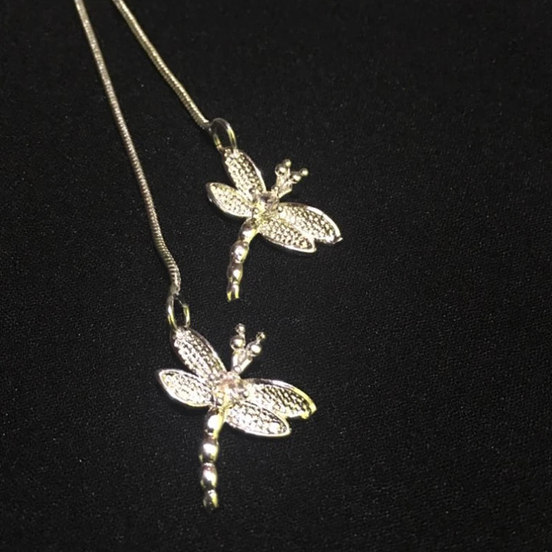 DOTEFFIL 925 Sterling Silver Two Dragonfly Pendant Necklace For Women Snake Chain Necklace Wedding Engagement Jewelry