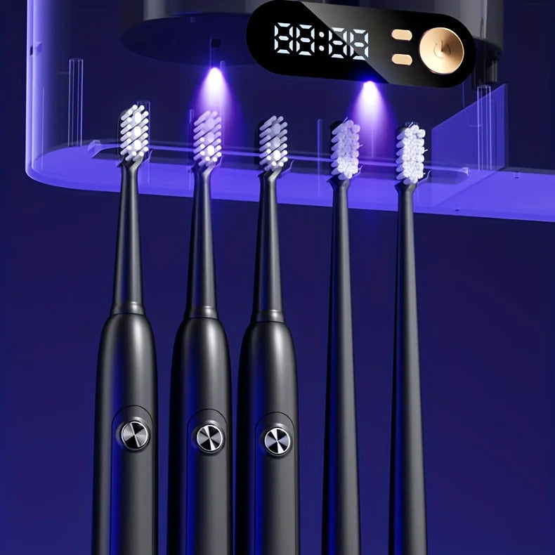 Smart Toothbrush Holder with Auto Dispenser & Clock