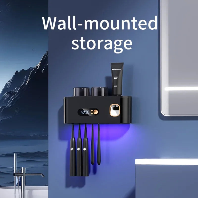 Smart Toothbrush Holder with Auto Dispenser & Clock