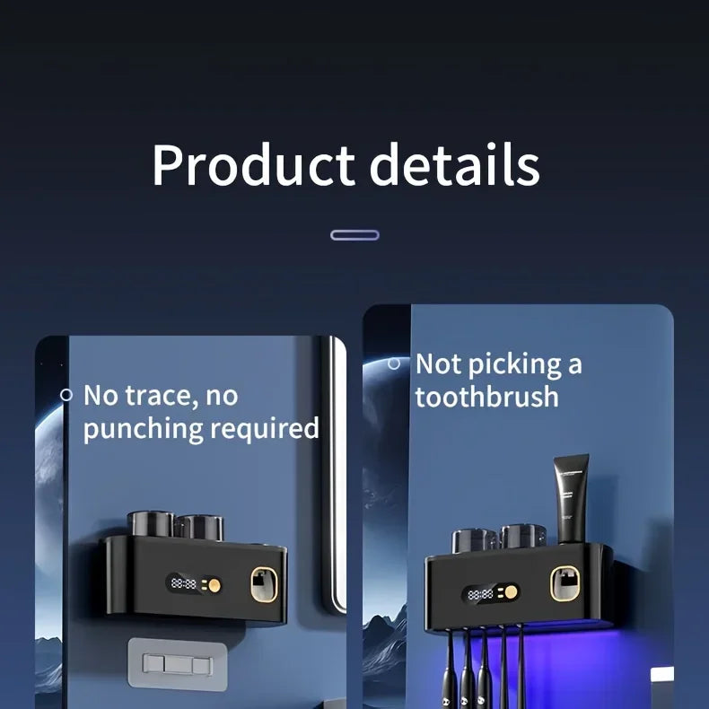 Smart Toothbrush Holder with Auto Dispenser & Clock