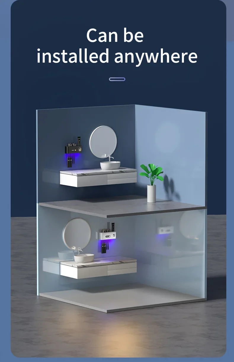 Smart Toothbrush Holder with Auto Dispenser & Clock