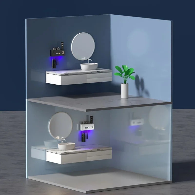 Smart Toothbrush Holder with Auto Dispenser & Clock