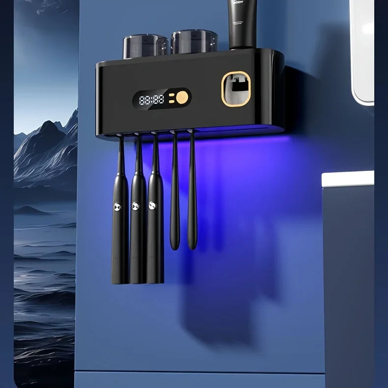 Smart Toothbrush Holder with Auto Dispenser & Clock