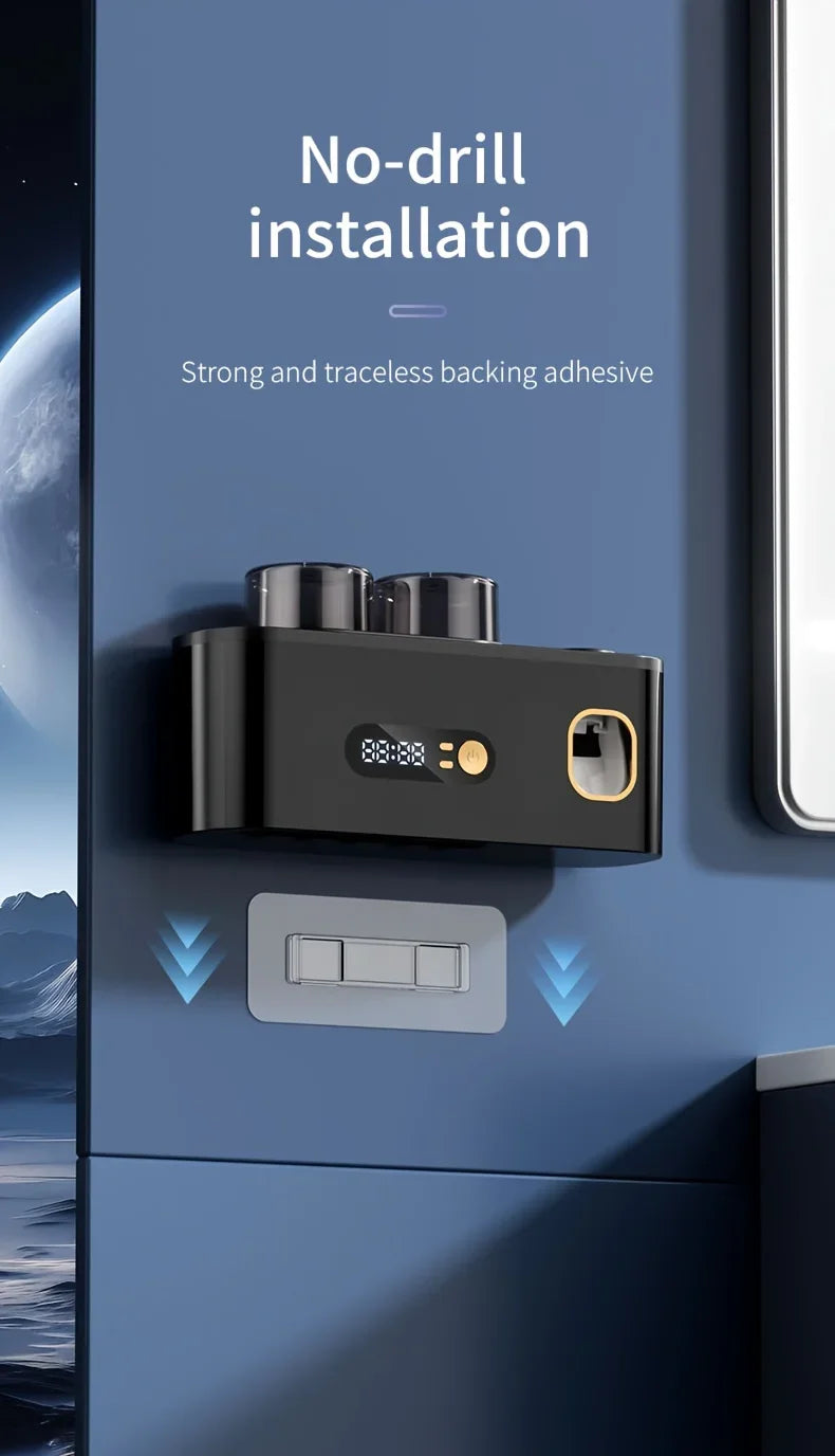 Smart Toothbrush Holder with Auto Dispenser & Clock