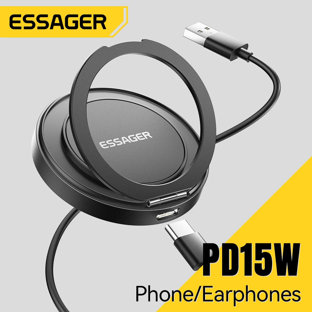 Essager Magnetic Wireless Charger With Holder 15W Fast Charging For iPhone16 15 14 13Pro Max Airpods Mini Wireless Phone Charger