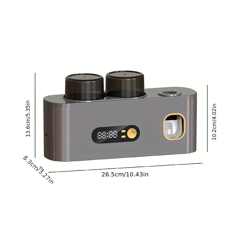 Smart Toothbrush Holder with Auto Dispenser & Clock