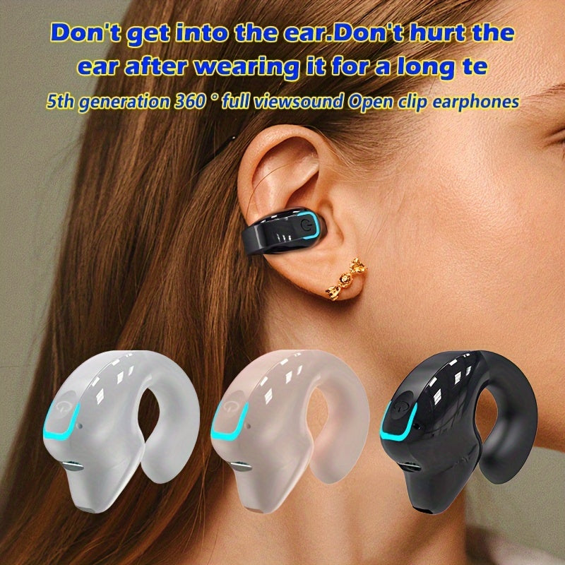Wireless Earbuds with Long Battery Life, Phone Control & Voice Noise Cancellation - USB-C Charging, 5Th Gen 360° Open Clip Design for Sports & Work, Compatible with All Smartphones